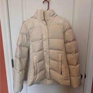 The North Face Cream Puffer Jacket With Fur Hood